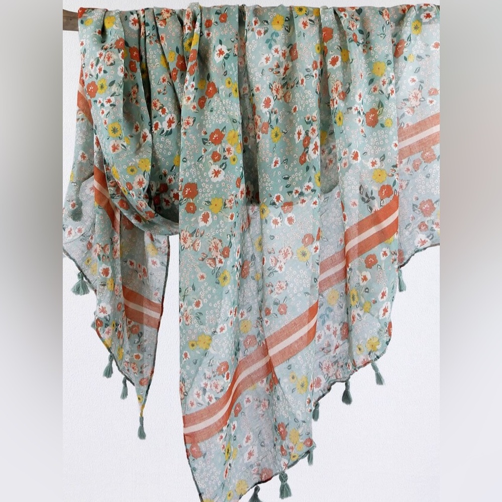 Floral Patterned Funky Monkey Scarf with Tassels